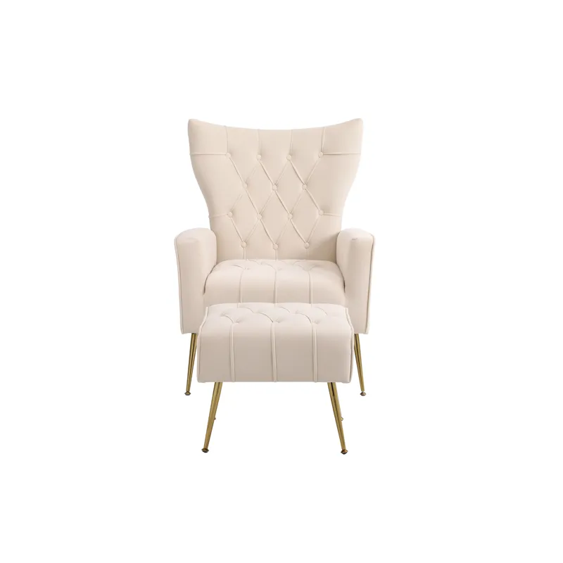 Modern Accent Chair With Ottoman, Comfy Armchair For Living Room, Bedroom, Apartment, Office - Beige