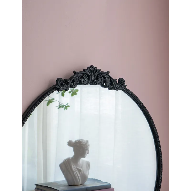 Classic Design Mirror With Round Shape And Baroque Inspired Frame For Bathroom, Entryway Console Lea