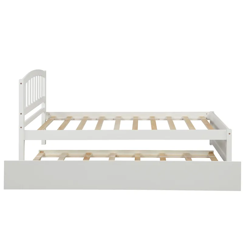 Twin Size Platform Bed Wood Bed Frame With Trundle - White