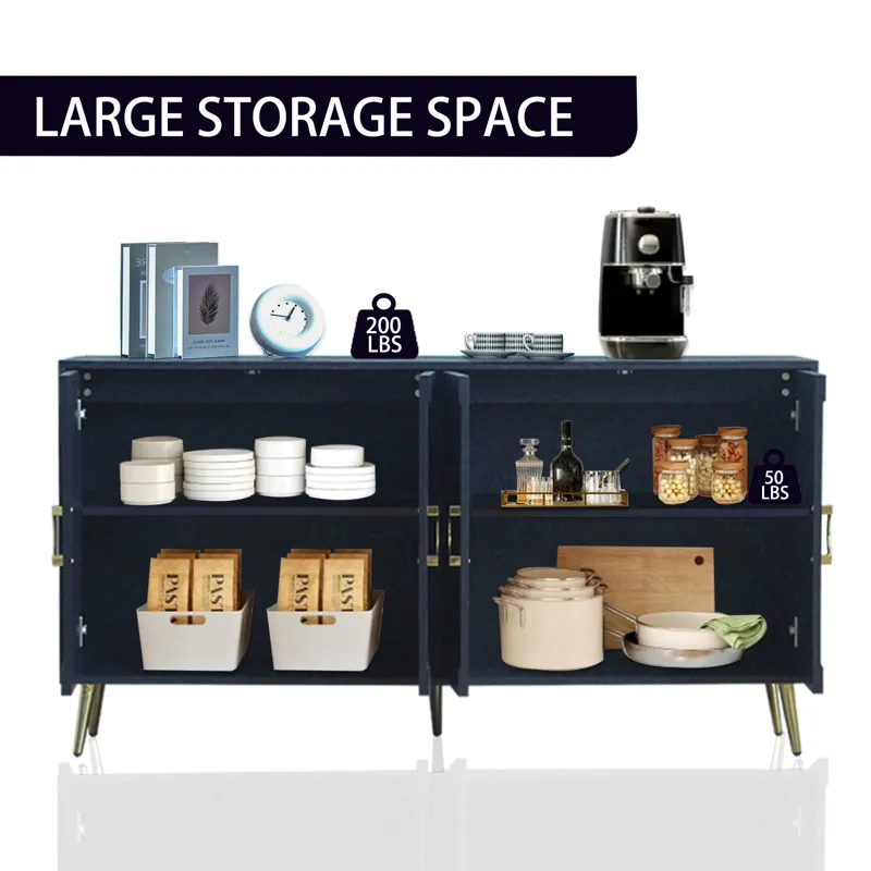 Modern Lacquered 4 Door Wooden Cabinet Sideboard Buffet Server Cabinet Storage Cabinet, For Living R