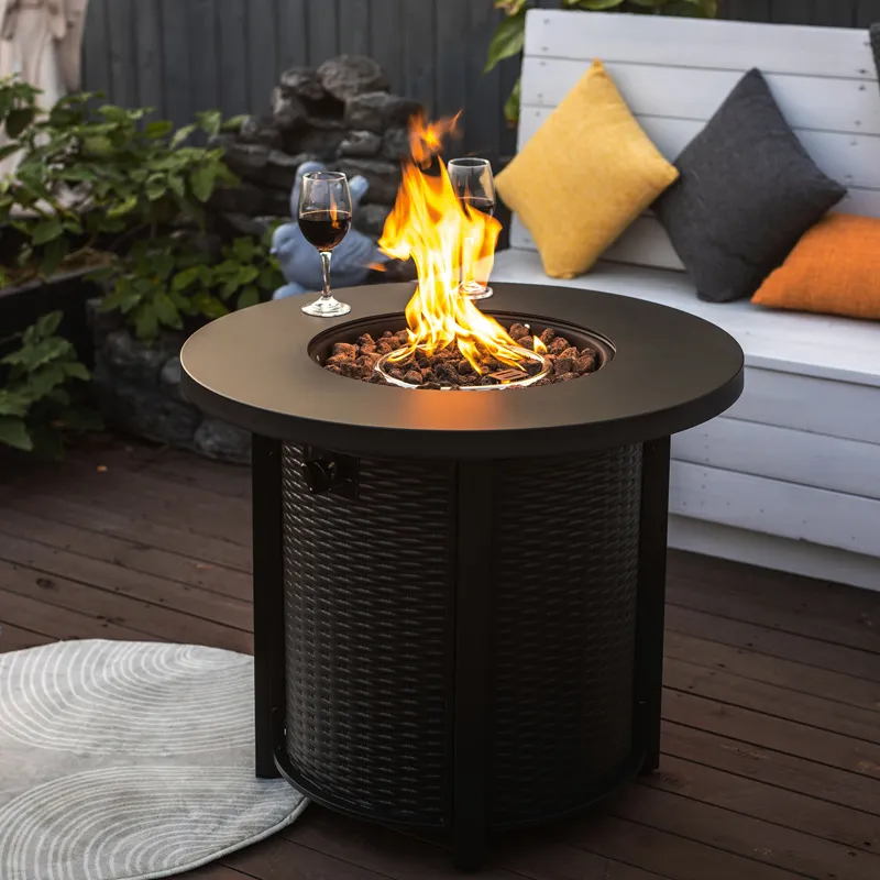 30\" Propane Round Fire Table 40000Btu Propane Fire Pit Table - Black