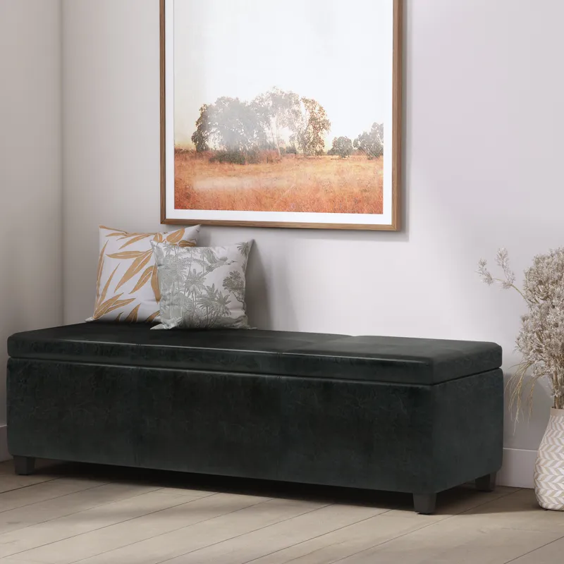 Avalon - Extra Large Storage Ottoman Bench - Midnight Black