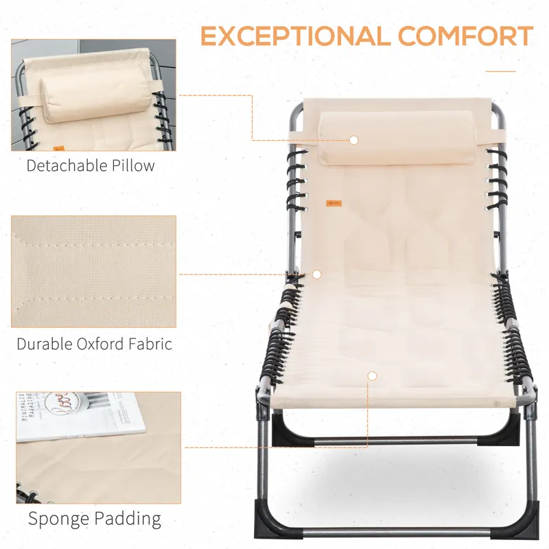 Outsunny - Padded Folding Chaise Lounge Chair, Outdoor 6-Level Reclining Camping Tanning Chair With 