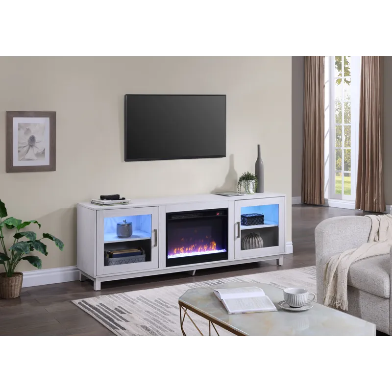 Summit - TV Stand Console With Fireplace - White Walnut Finish