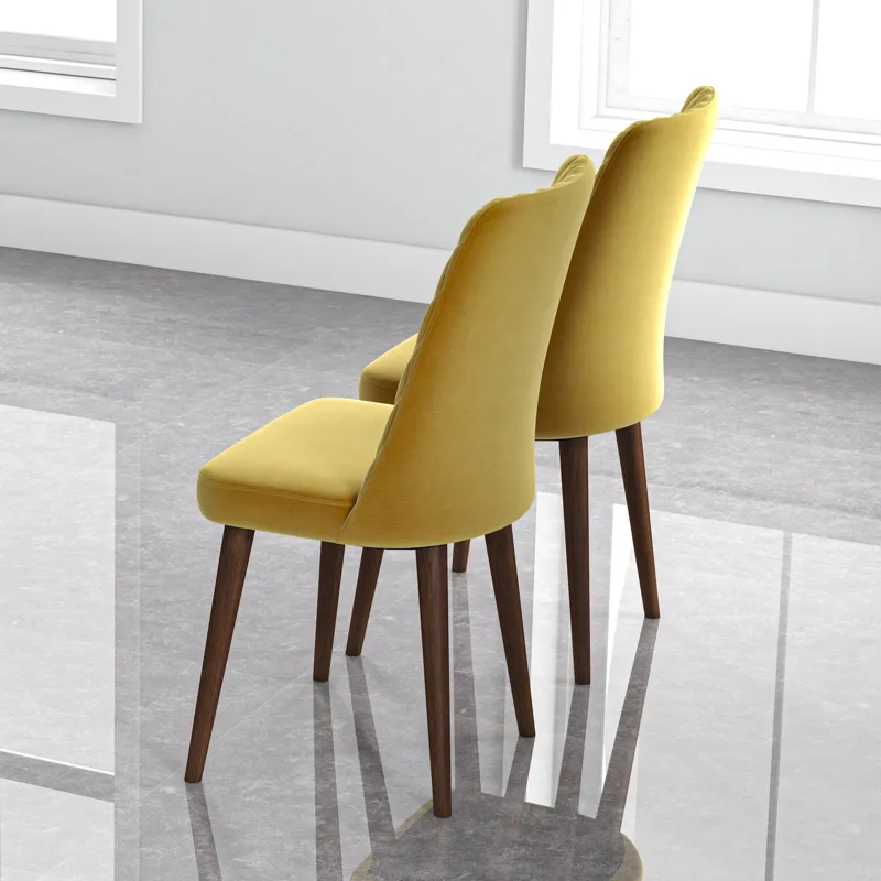 Katie - Mid-Century Modern Velvet Dining Chair (Set of 2) - Yellow