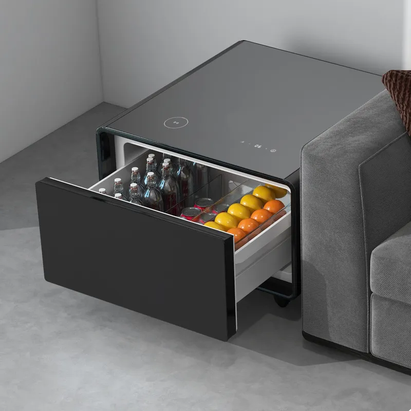 Modern Smart Side Table With Built-In Fridge, Wireless Charging, Temperature Control, Power Socket, 