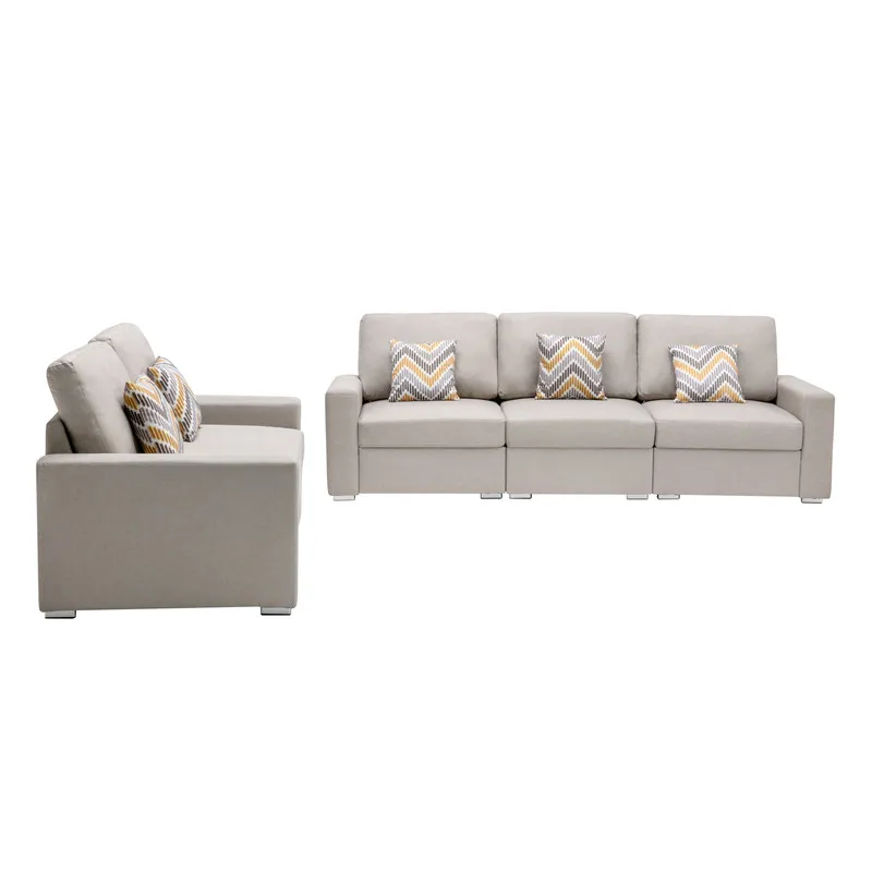 Nolan - Linen Fabric Sofa And Loveseat Living Room With Pillows And Interchangeable Legs (Set of 2) 