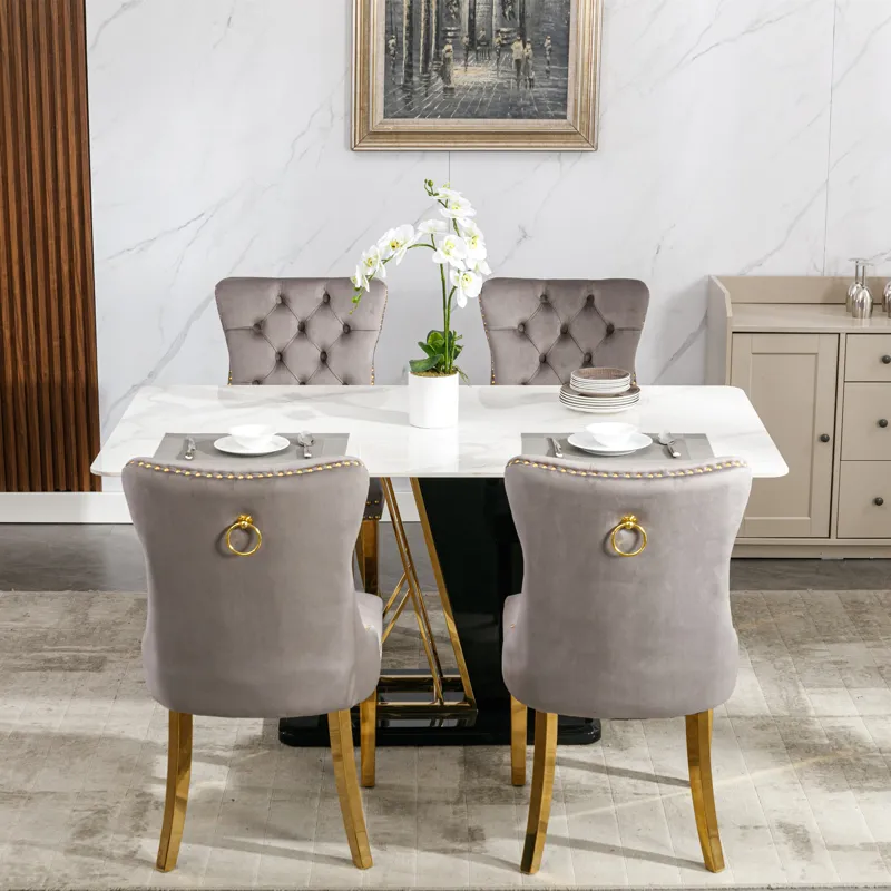 Nikki - Modern, High-End Tufted Solid Wood Contemporary Velvet Upholstered Dining Chair With Golden 