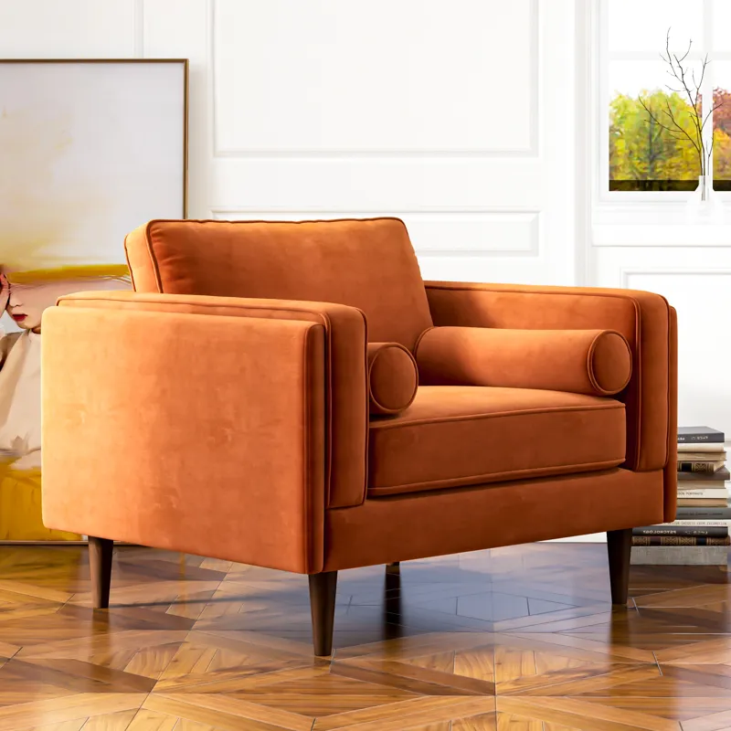 Amber - Velvet Lounge Chair - Orange