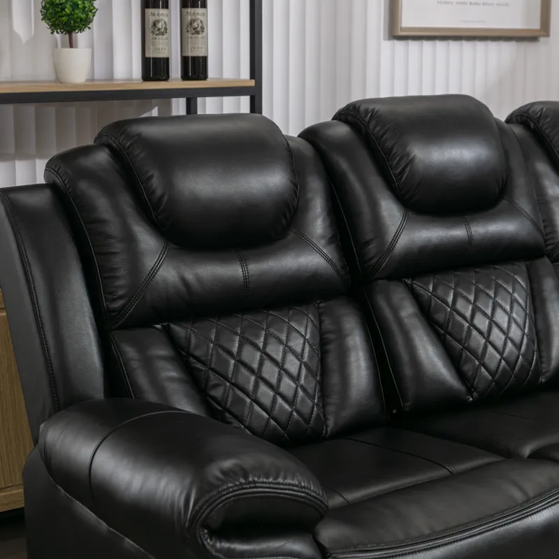 Home Theater Seating Manual Recliner Chair With Center Console And Led Light Strip For Living Room -