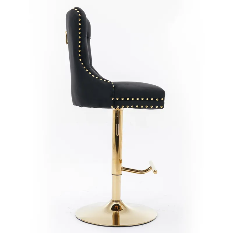 Thick Golden Swivel Velvet Barstools Adjusatble Seat Height From 27-35\", Modern Upholstered Bar Sto