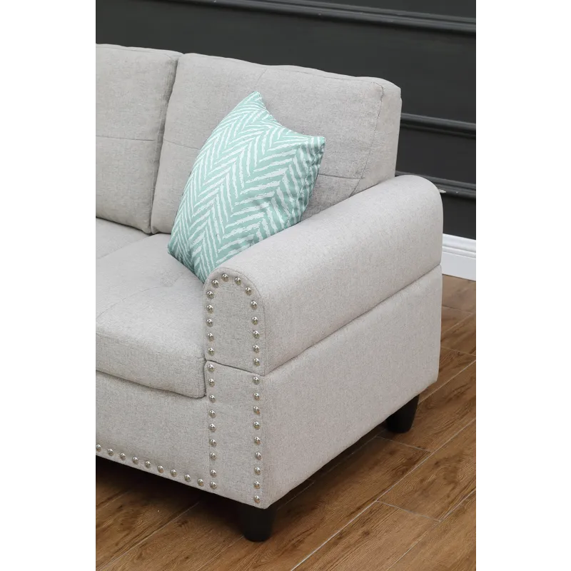 Alger - 98" Wide Left Hand Facing Sofa & Chaise With Ottoman - Light Gray