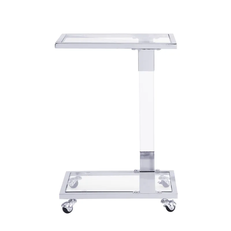 Glass Side Table, Acrylic End Table, Glass Top C Shape Square Table With Metal Base For Living Room,
