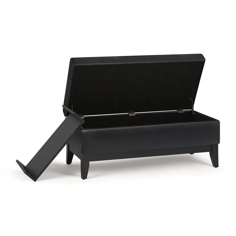 Oregon - Storage Ottoman Bench with Tray - Distressed Black