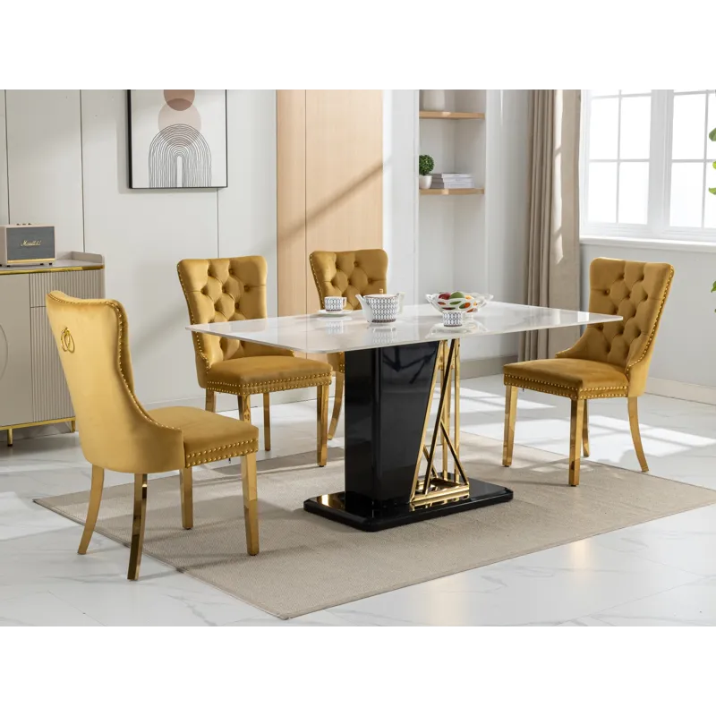Nikki - Modern, High-End Tufted Solid Wood Contemporary Velvet Upholstered Dining Chair With Golden 