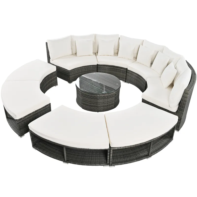 Outdoor Patio Furniture Luxury Circular Sofa Set Rattan Wicker Sectional Sofa Lounge Set With Temper