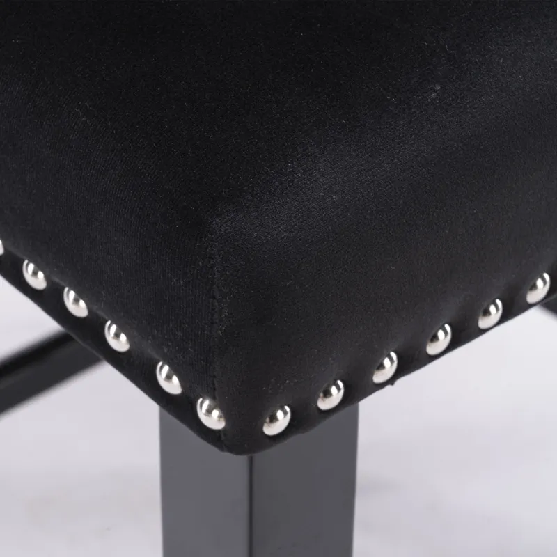 Contemporary Velvet Upholstered Wing-Back Barstools With Button Tufted Decoration And Wooden Legs, A