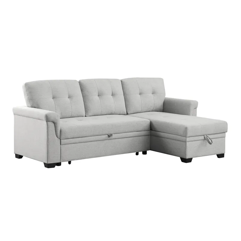 Hunter - Linen Reversible Sleeper Sectional Sofa With Storage Chaise - Light Gray