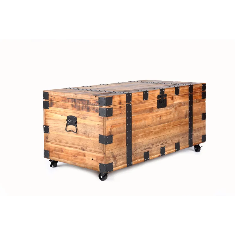 Trunk Table With Four Wheel Large Capacity Storage Coffee Table - Natural / Black