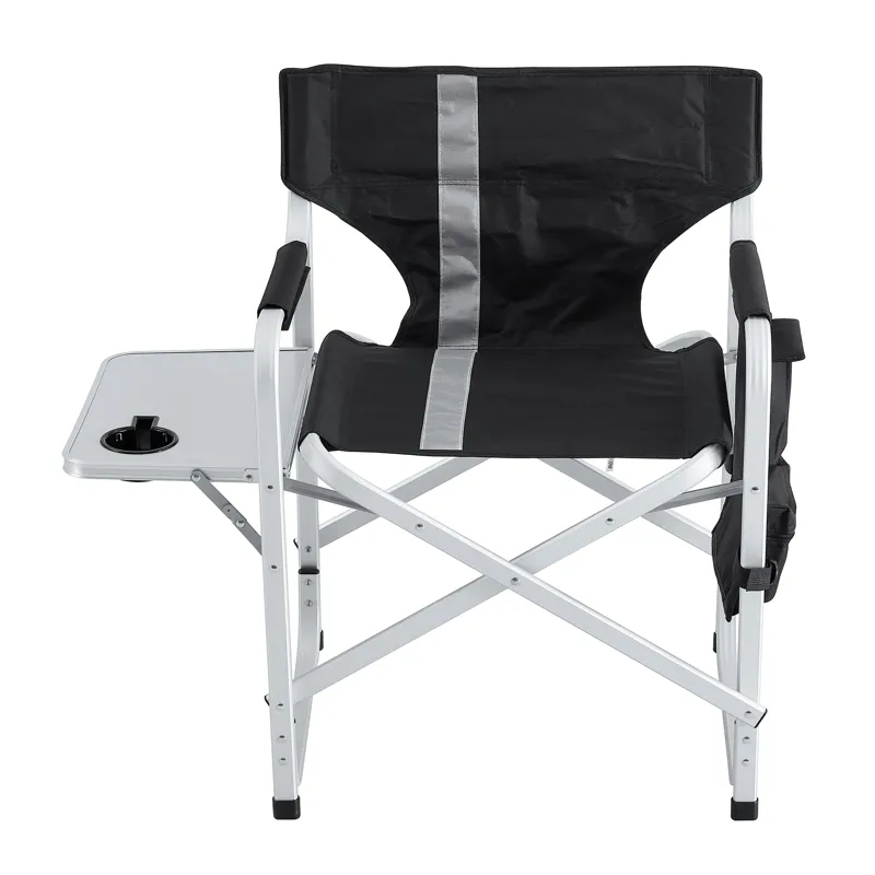 Padded Folding Outdoor Chair With Side Table And Storage Pockets, Lightweight Oversized Directors Ch