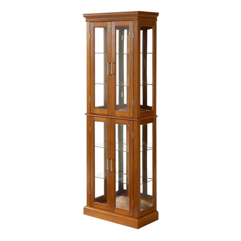 Curio Cabinet Lighted Curio Diapaly Cabinet With Adjustable Shelves And Mirrored Back Panel, Tempere