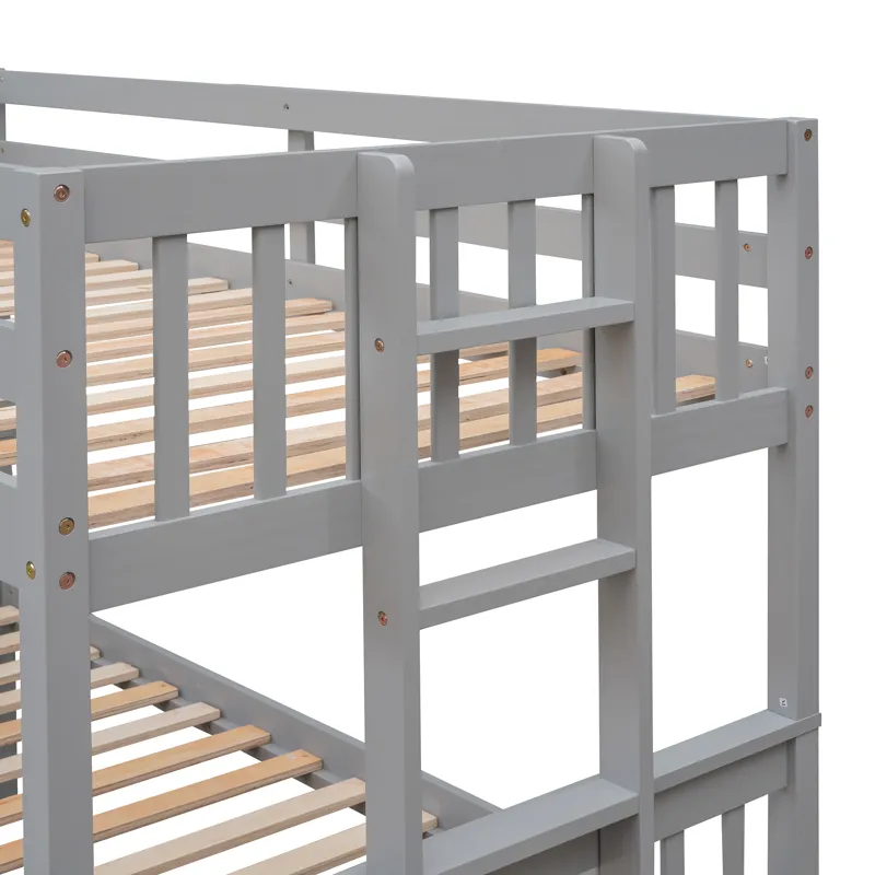 Twin Over Full Bunk Bed With Twin Size Trundle, Separable Bunk Bed With Drawers For Bedroom - Gray