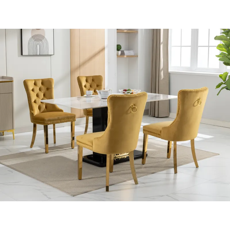Nikki - Modern, High-End Tufted Solid Wood Contemporary Velvet Upholstered Dining Chair With Golden 