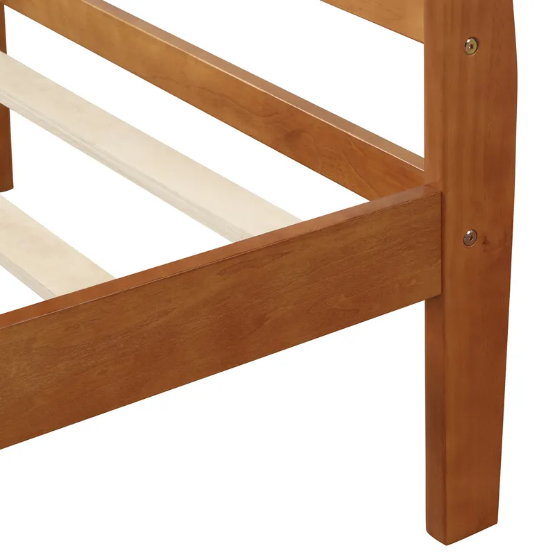 Twin Platform Bed Frame Mattress Foundation Sleigh Bed With Headboard / Footboard / Wood Slat Support - Oak