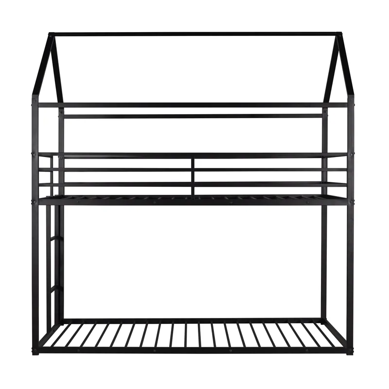 Bunk Beds For Kids Twin Over Twin, House Bunk Bed Metal Bed Frame Built-In Ladder, No Box Spring Nee