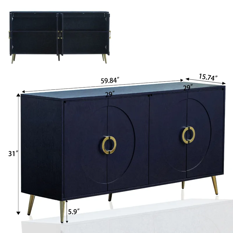 Modern Lacquered 4 Door Wooden Cabinet Sideboard Buffet Server Cabinet Storage Cabinet, For Living R