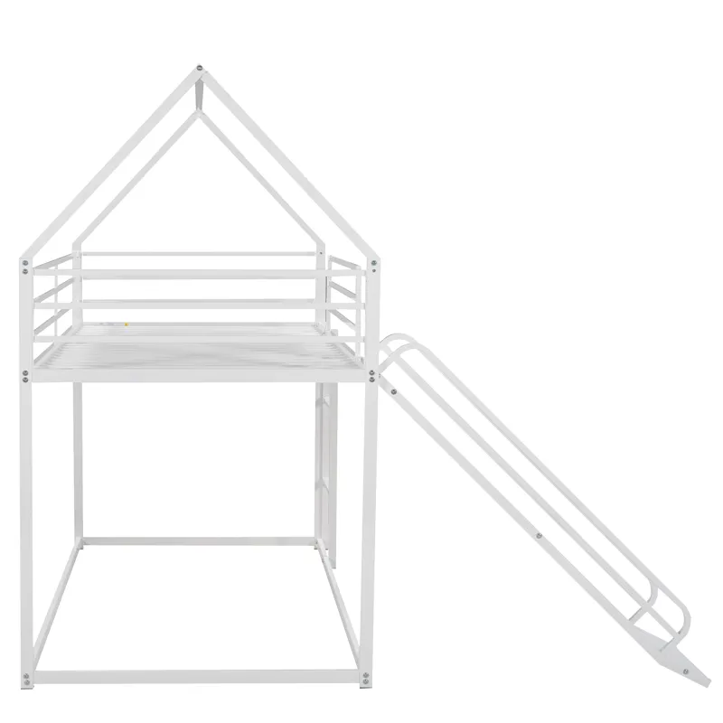 Twin Over Twin House Bunk Bed With Ladder And Slide - White