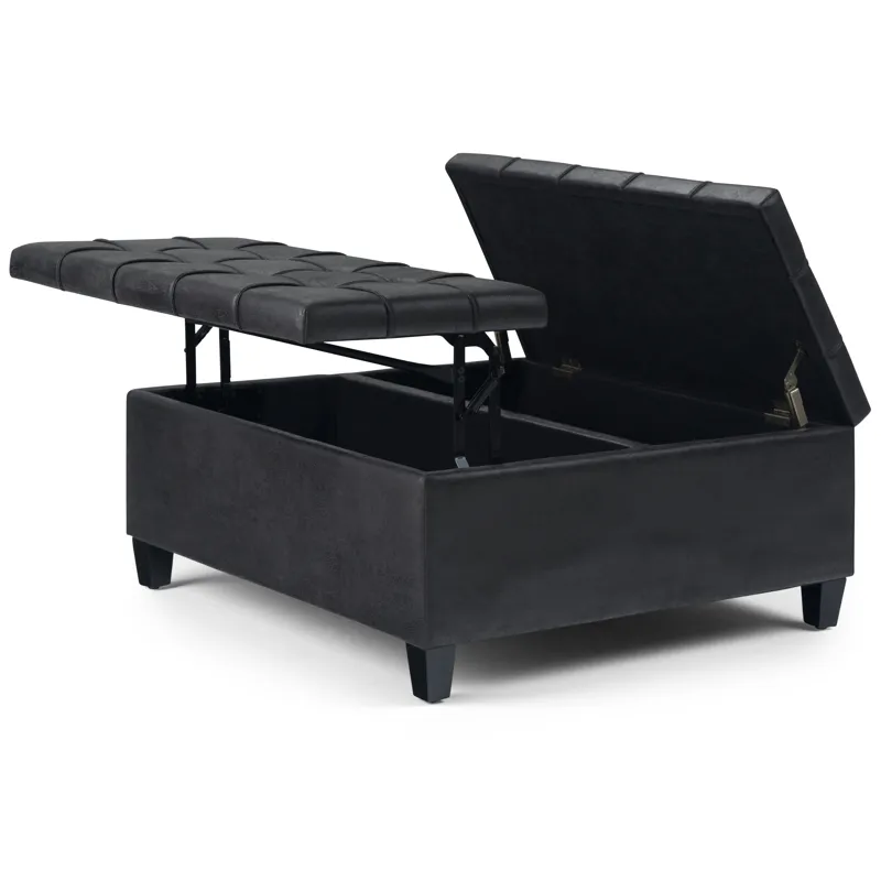 Harrison - Coffee Table Storage Ottoman - Distressed Black