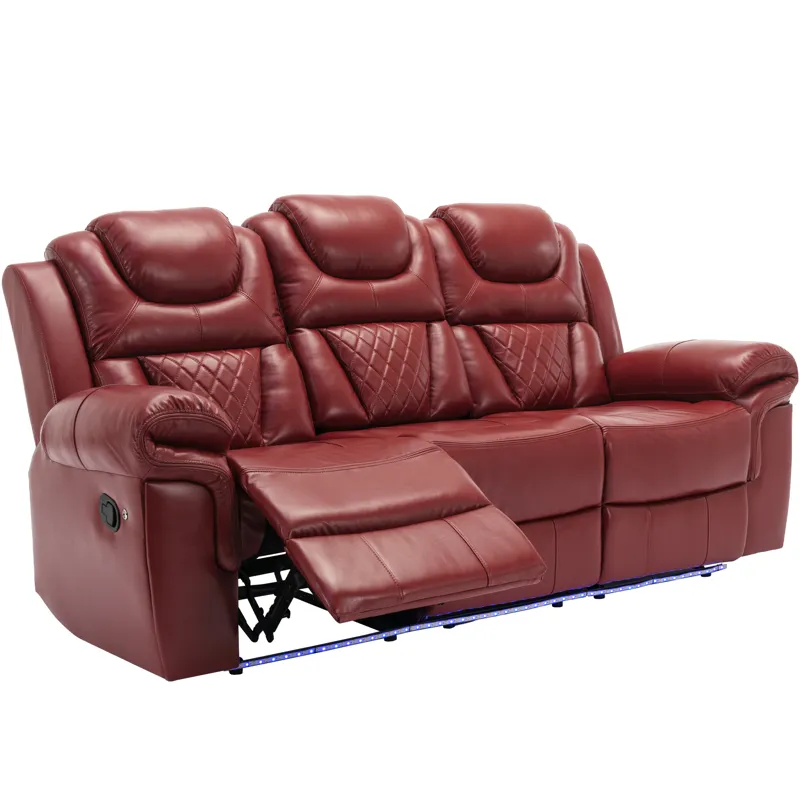 3 Pieces Recliner Sofa Sets Home Theater Seating Manual Recliner Chair With Center Console And Led L