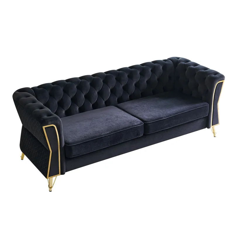 Modern Tufted Velvet Sofa For Living Room - Black