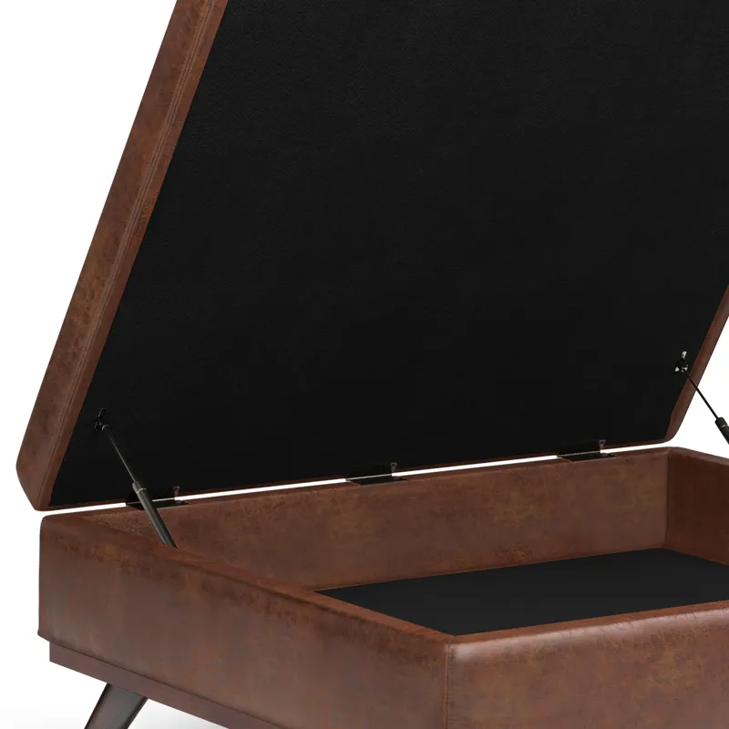 Owen - XL Square Coffee Table Storage Ottoman - Distressed Saddle Brown