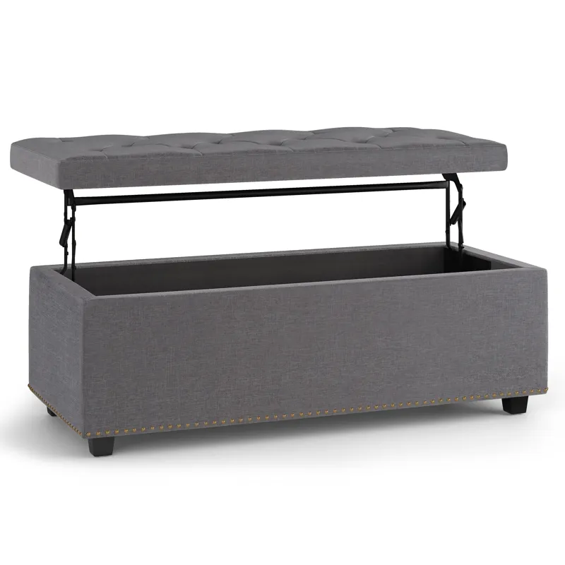 Hamilton - Lift Top Rectangular Storage Ottoman - Slate Grey