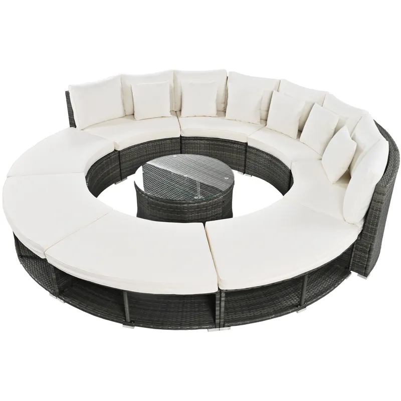 Outdoor Patio Furniture Luxury Circular Sofa Set Rattan Wicker Sectional Sofa Lounge Set With Temper