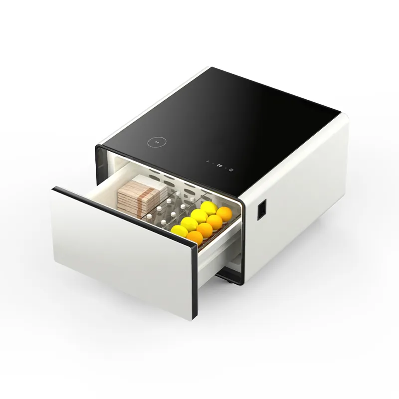 Modern Smart Side Table With Built-In Fridge, Wireless Charging, Temperature Control, Power Socket, 