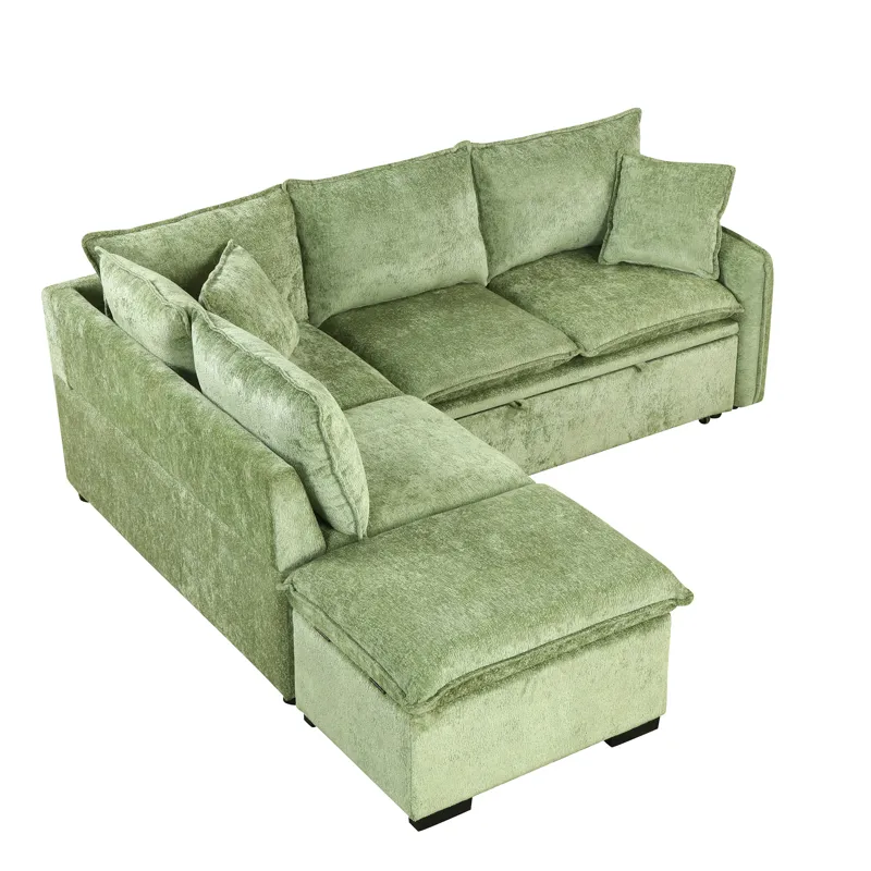 Convertible Sofa Bed Sectional Sofa Sleeper L-Shaped Sofa With A Storage Ottoman, Two Pillows, Two P