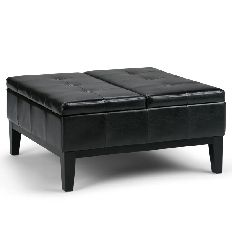 Dover - Square Coffee Table Storage Ottoman - Midnight Black