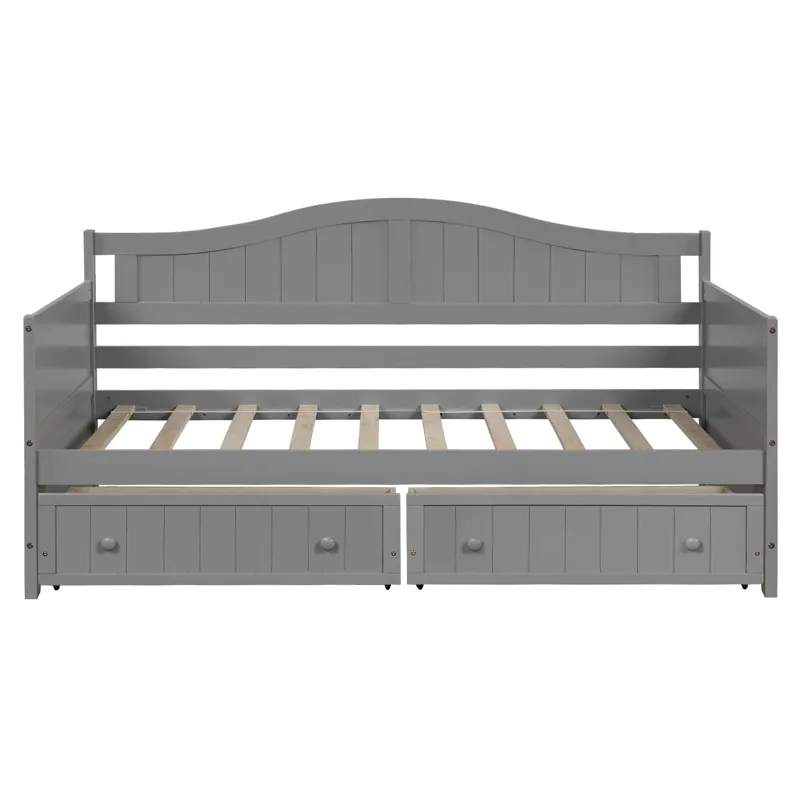 Twin Wooden Daybed With 2 Drawers, Sofa Bed For Bedroom Living Room, No Box Spring Needed - Gray