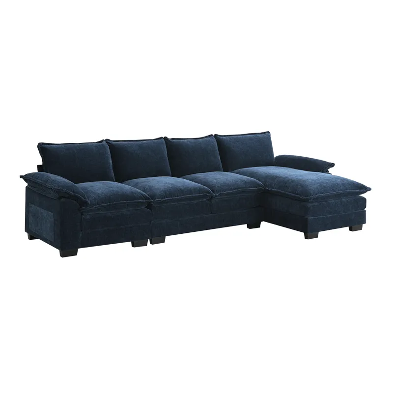 Modern L Shaped Chenille Cloud Sofa With Double Seat Cushions, 5 Seat Upholstered Indoor Furniture, 