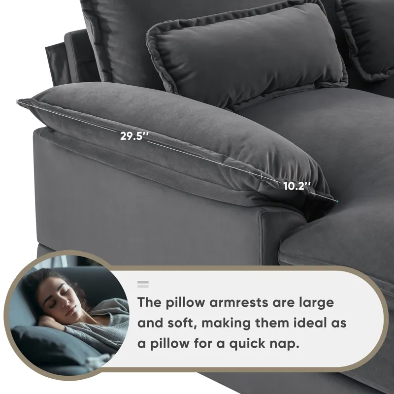 Modern U Shaped Sofa With Console, Cupholders And USB Ports, 6 Seat Upholstered Symmetrical Indoor F
