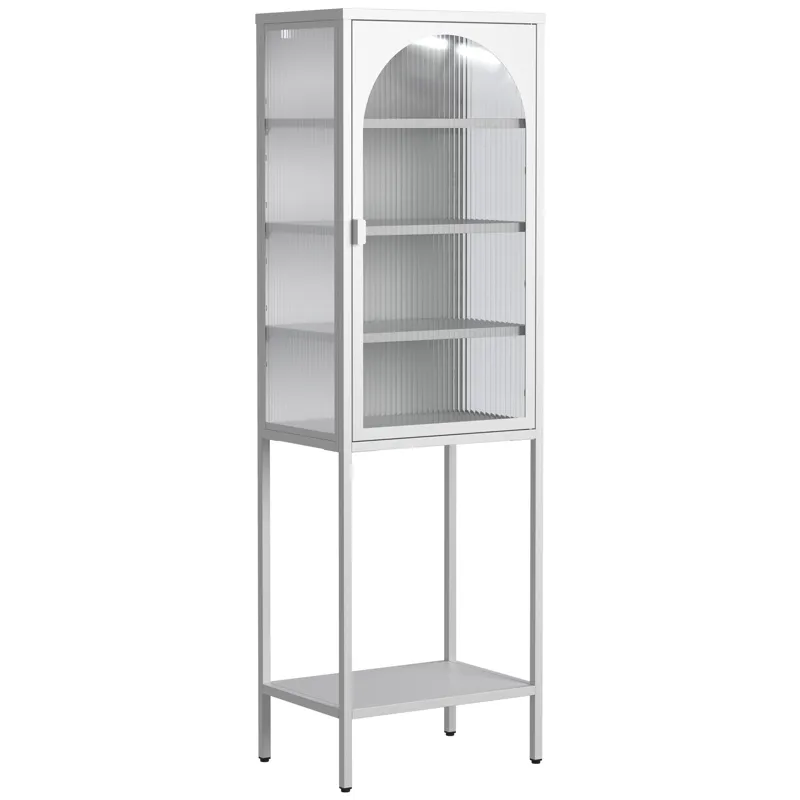 Metal Glass Door Display Storage Cabinet - 5 Tier Cube Bookshelf Storage Cabinet With 3 Adjustable S