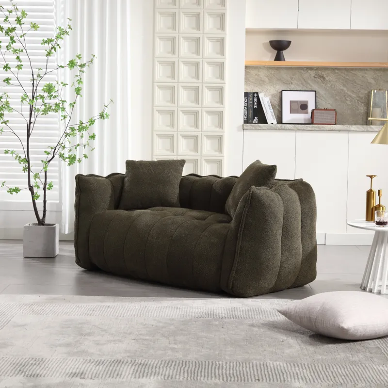 Soft Beanbag Chair With High Resilience Foam Core For Two People - Olive Green