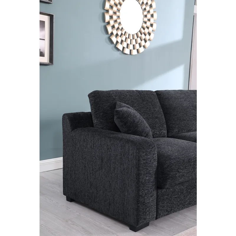Celine - Chenille Fabric Corner Sectional Sofa With Right-Facing Chaise, Cupholders, And Charging Ports - Dark Gray