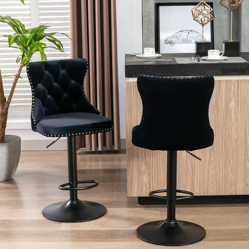 Swivel Velvet Barstools Adjusatble Seat Height, Modern Upholstered Bar Stools With Backs Comfortable