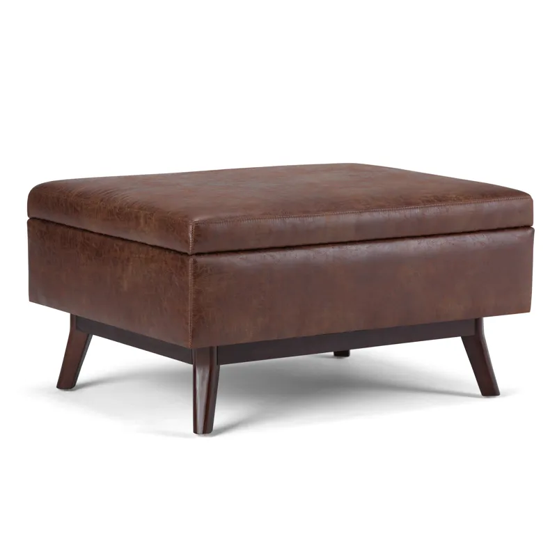 Owen - Coffee Table Storage Ottoman - Distressed Saddle Brown