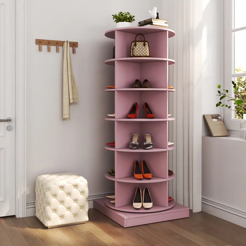 360 Rotating Shoe Cabinet 6 Layers - Pink