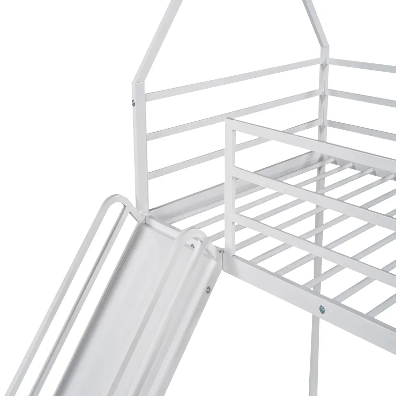 Twin Over Twin House Bunk Bed With Ladder And Slide - White